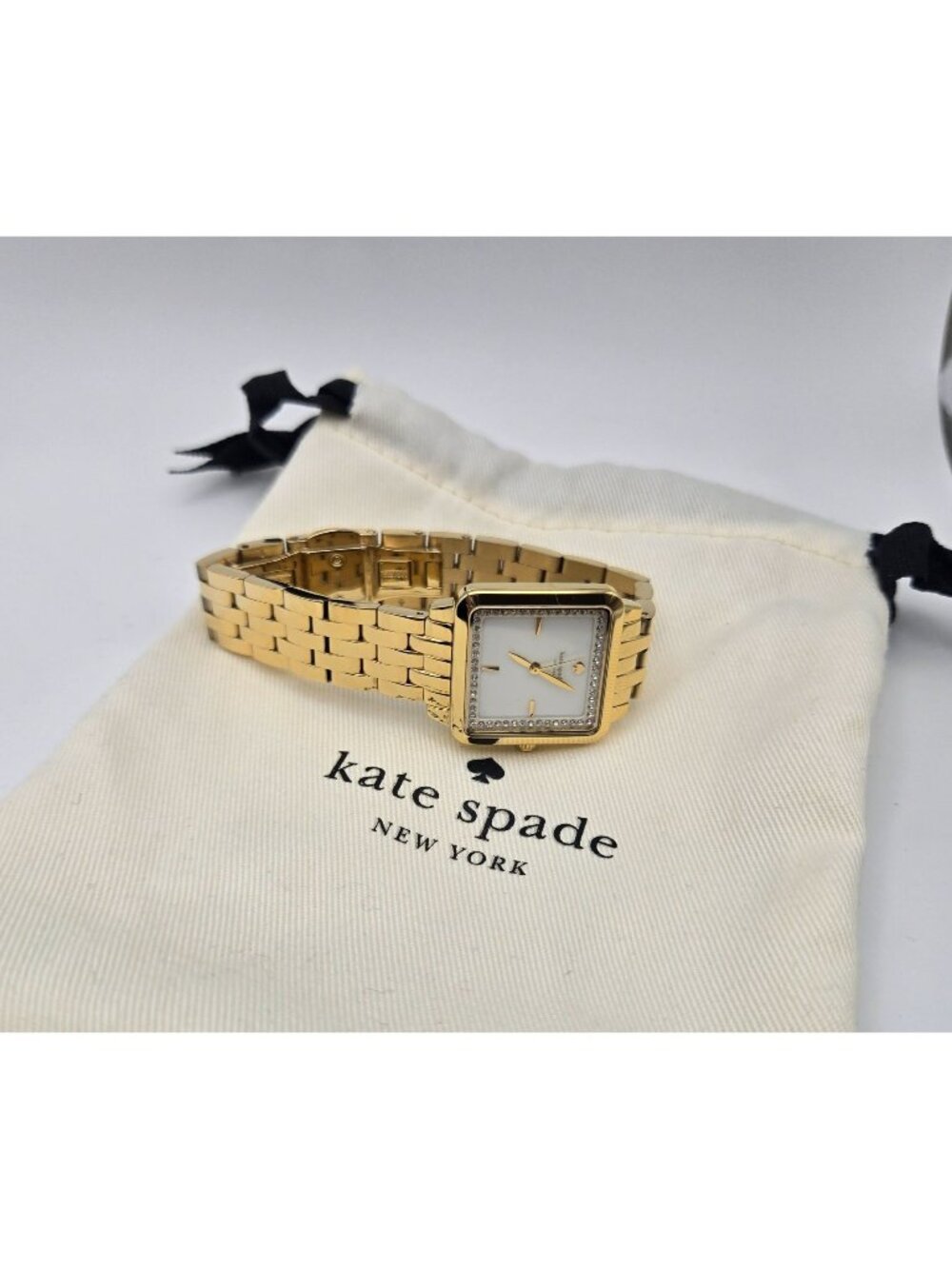 Kate Spade Gold-Tone Washington Square Watch Crystal Accents White Dial